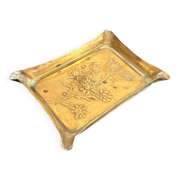 Antique Ashtray Pocket Tray Art Nouveau Edelweiss Flower Bouquet Gilded Brass