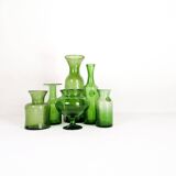 Mid-century modern collection of six green vases by Erik Hoglund, Sweden, 1960s.