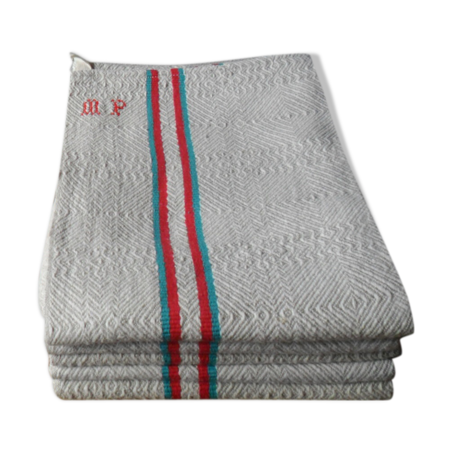 Set of 5 towels embroidered vintage, basque canvas