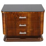 Art Deco walnut nightstand with black opaxite glass, Czechoslovakia 1930s
