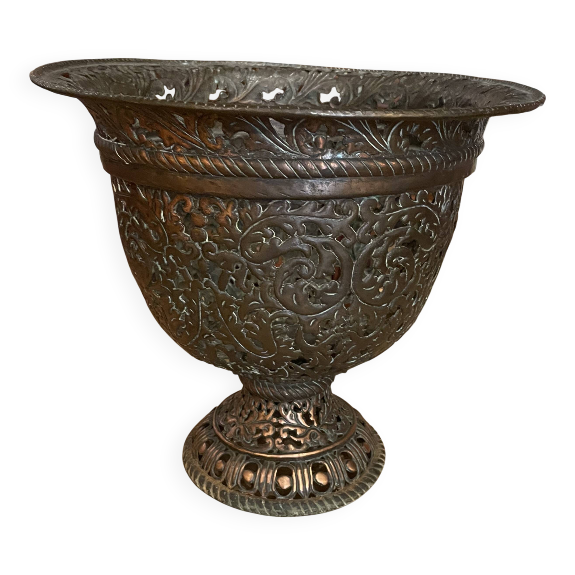 17th century Italian chased bronze cup or urn
