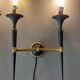 Pair of Maison Arlus torchiere sconces in gold brass and black lacquered 1960