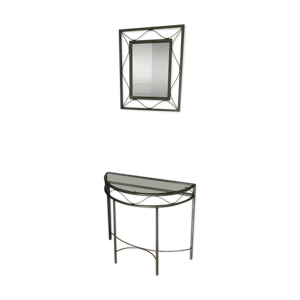 Console demi lune et miroir fer