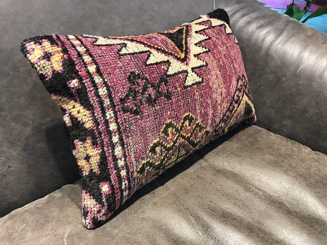 Handmade wool lumbar kilim pillow