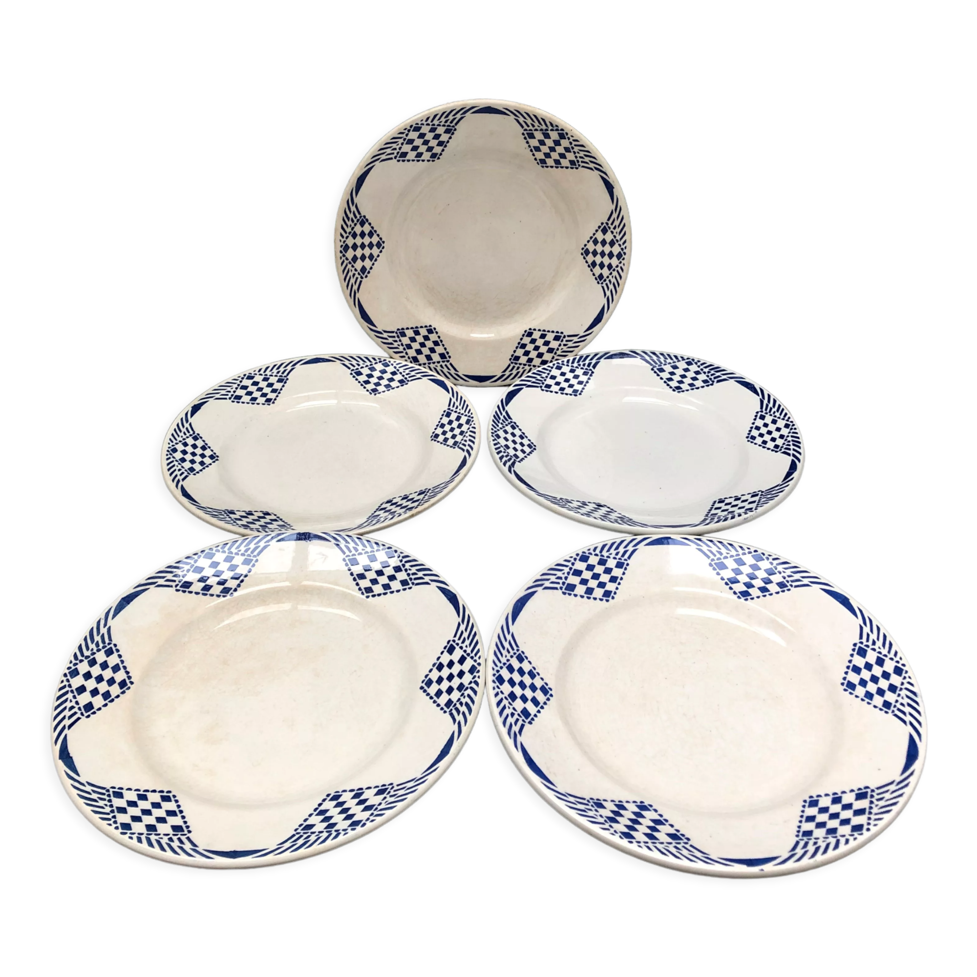 5 flat plates signed Moulin des loups Hamage Orchies Nord model Pantin.