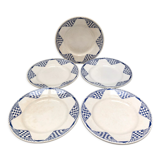 5 flat plates signed Moulin des loups Hamage Orchies Nord model Pantin.