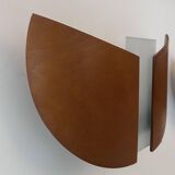 Pair of vintage thermoformed wood and sandblasted glass wall lights, France, 1980