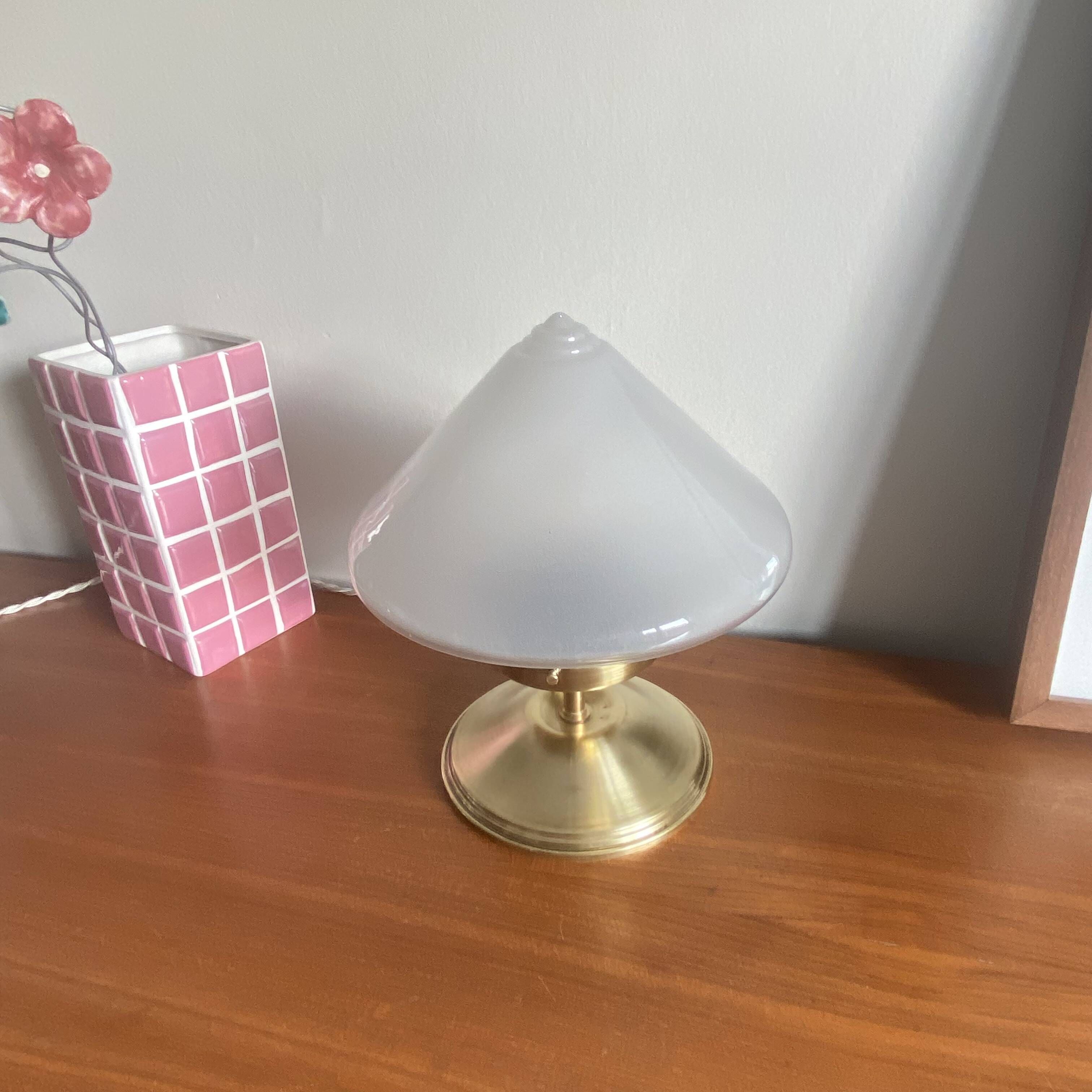 Antique table lamp with pointed glass globe and brass base, antique vintage lighting fixture LAMP-7345