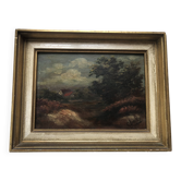 Oil on panel XIX HOUSES IN THE COUNTRYSIDE signed CHARLY in gilded frame XX