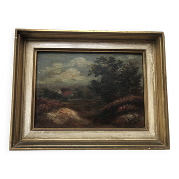 Oil on panel XIX HOUSES IN THE COUNTRYSIDE signed CHARLY in gilded frame XX