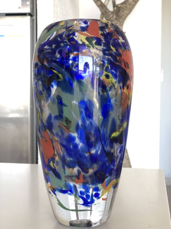 Vase en verre soufflé Verrerie de Biot – Pièce artisanale signée