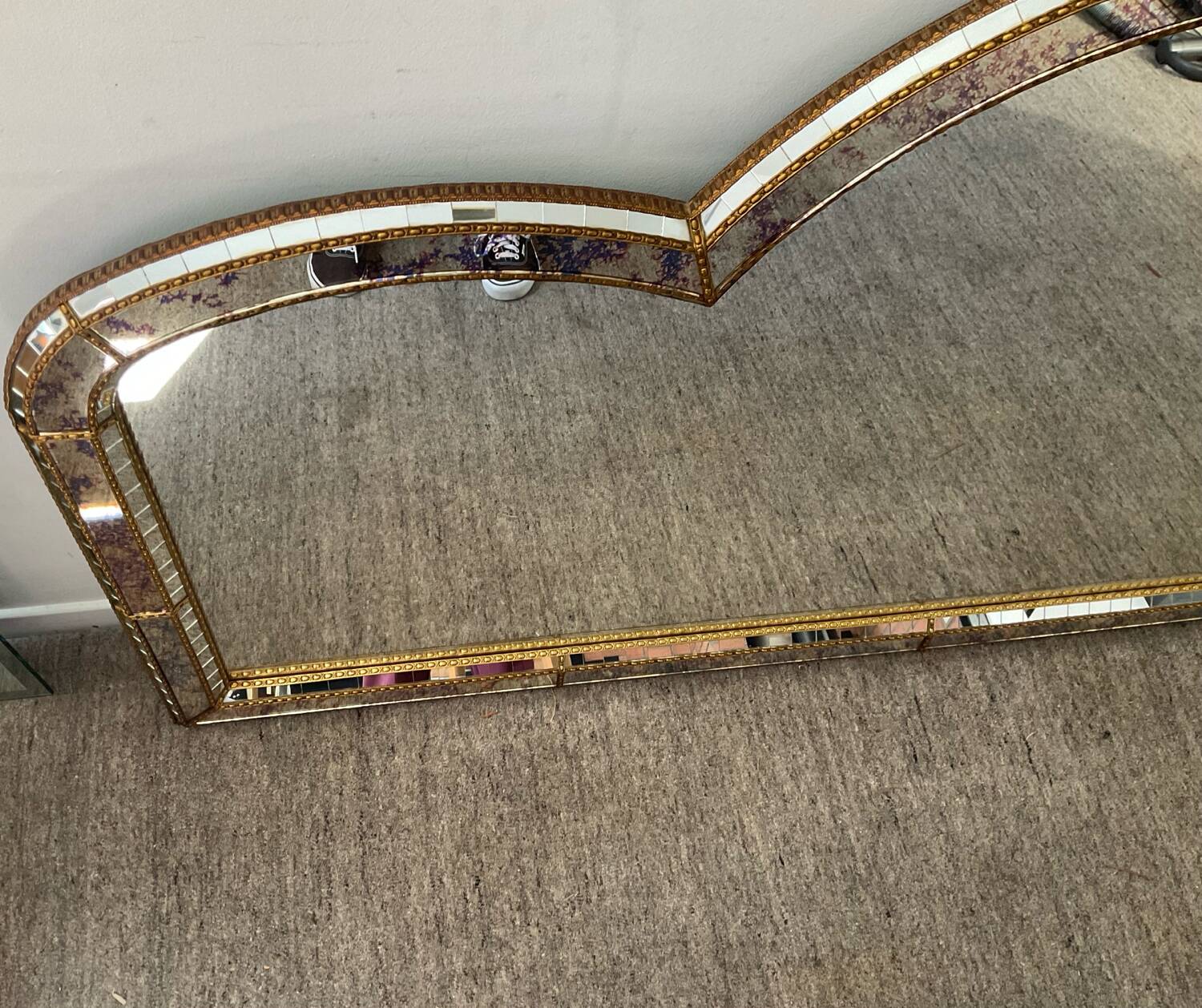 Large vintage brass and glazing bead mirror