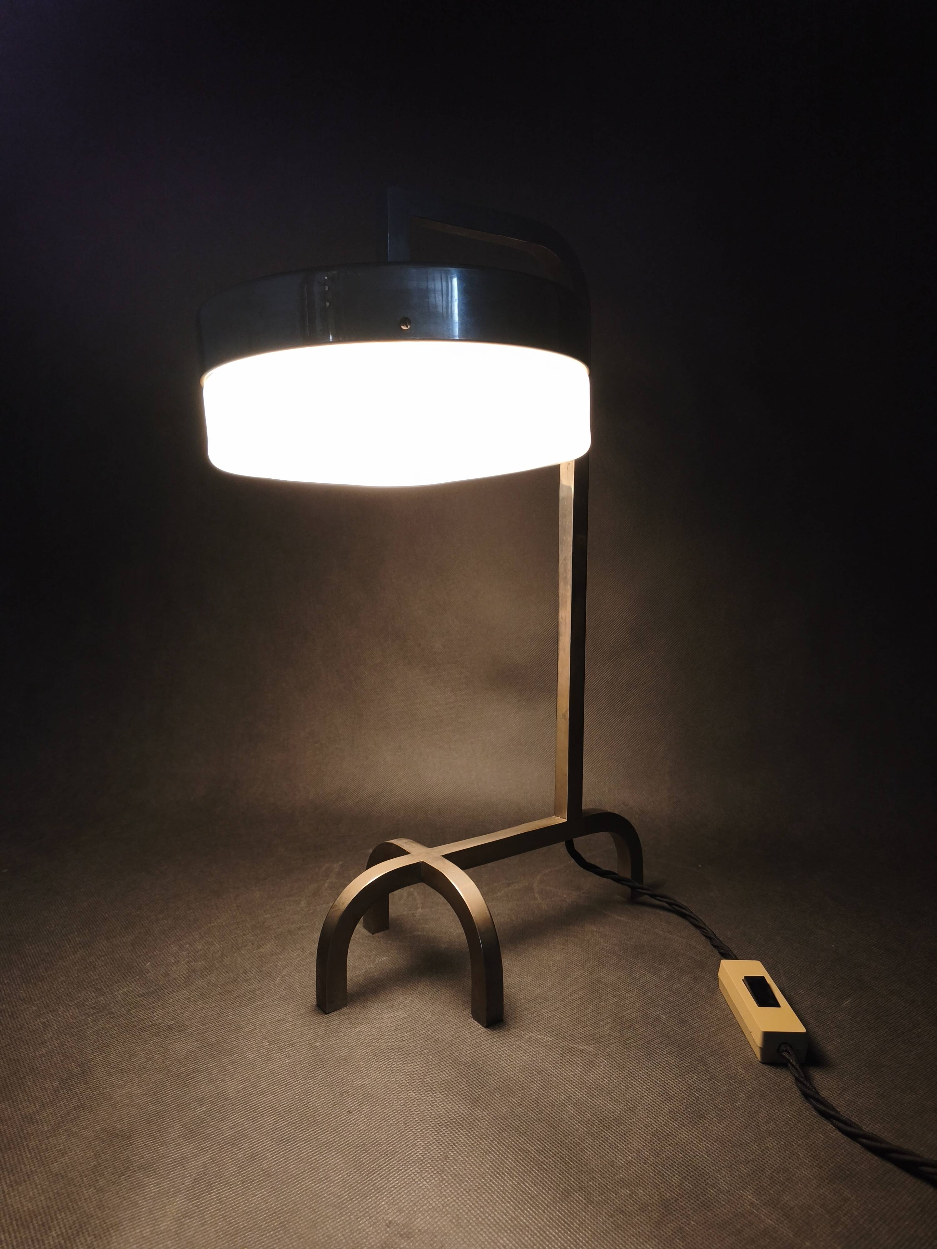 Rare Bauhaus Nickel Table Lamp with Glass Diffuser, 1930s
