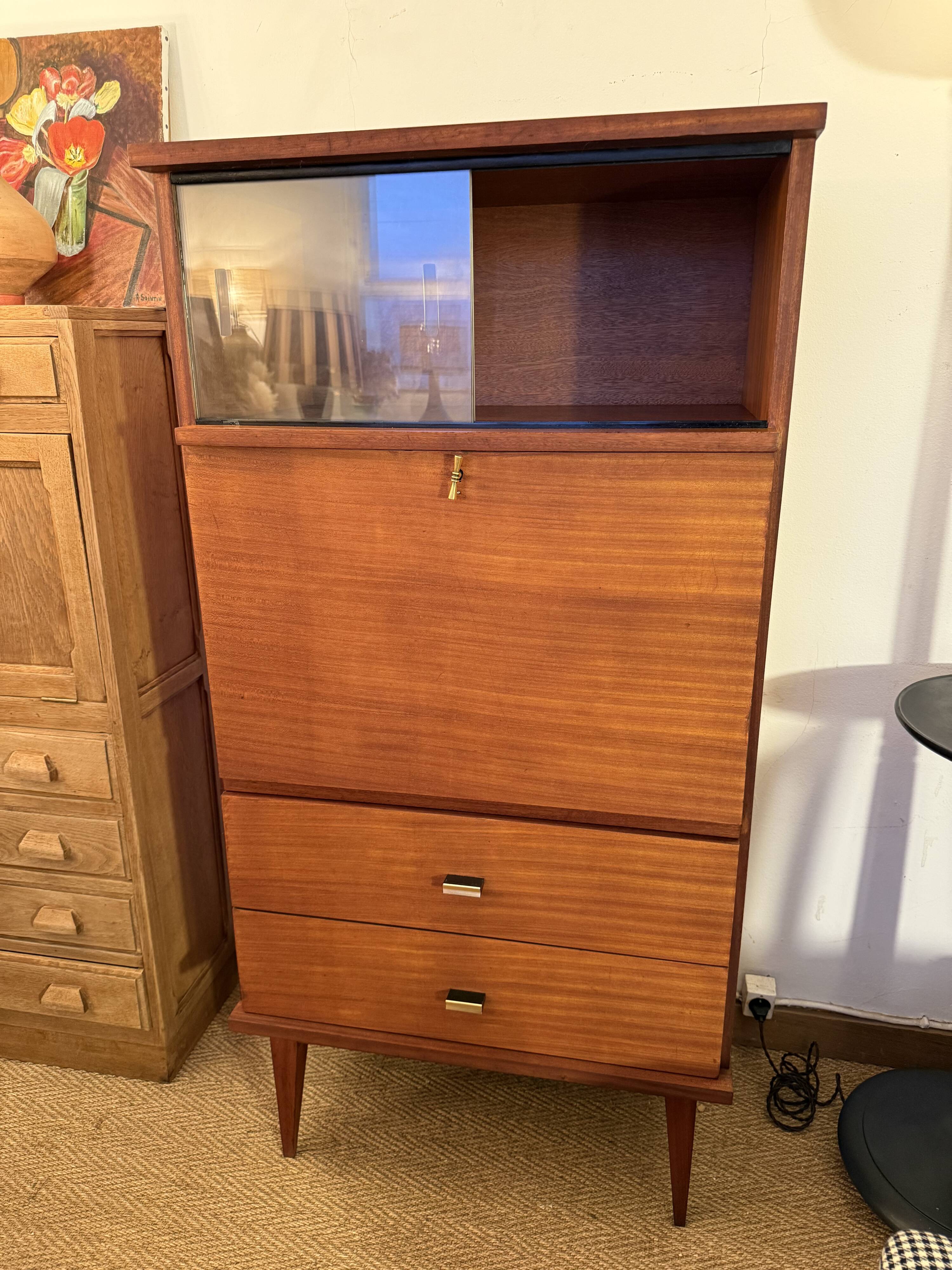 Secrétaire vintage en placage acajou
