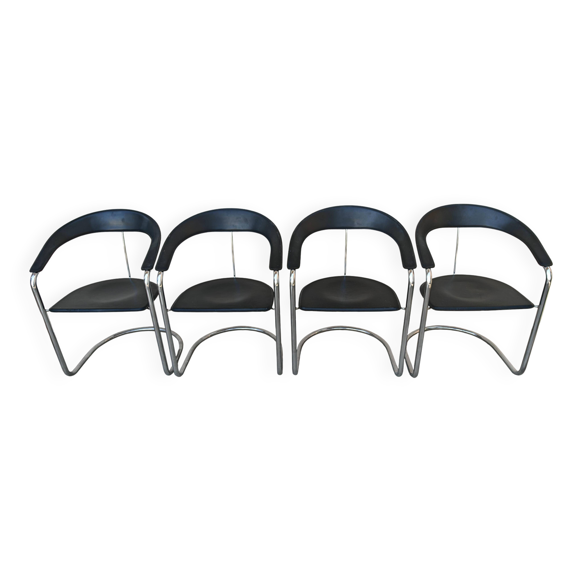 Set of 4 postmodern Canasta leather armchairs by Arrben from the 1970s.