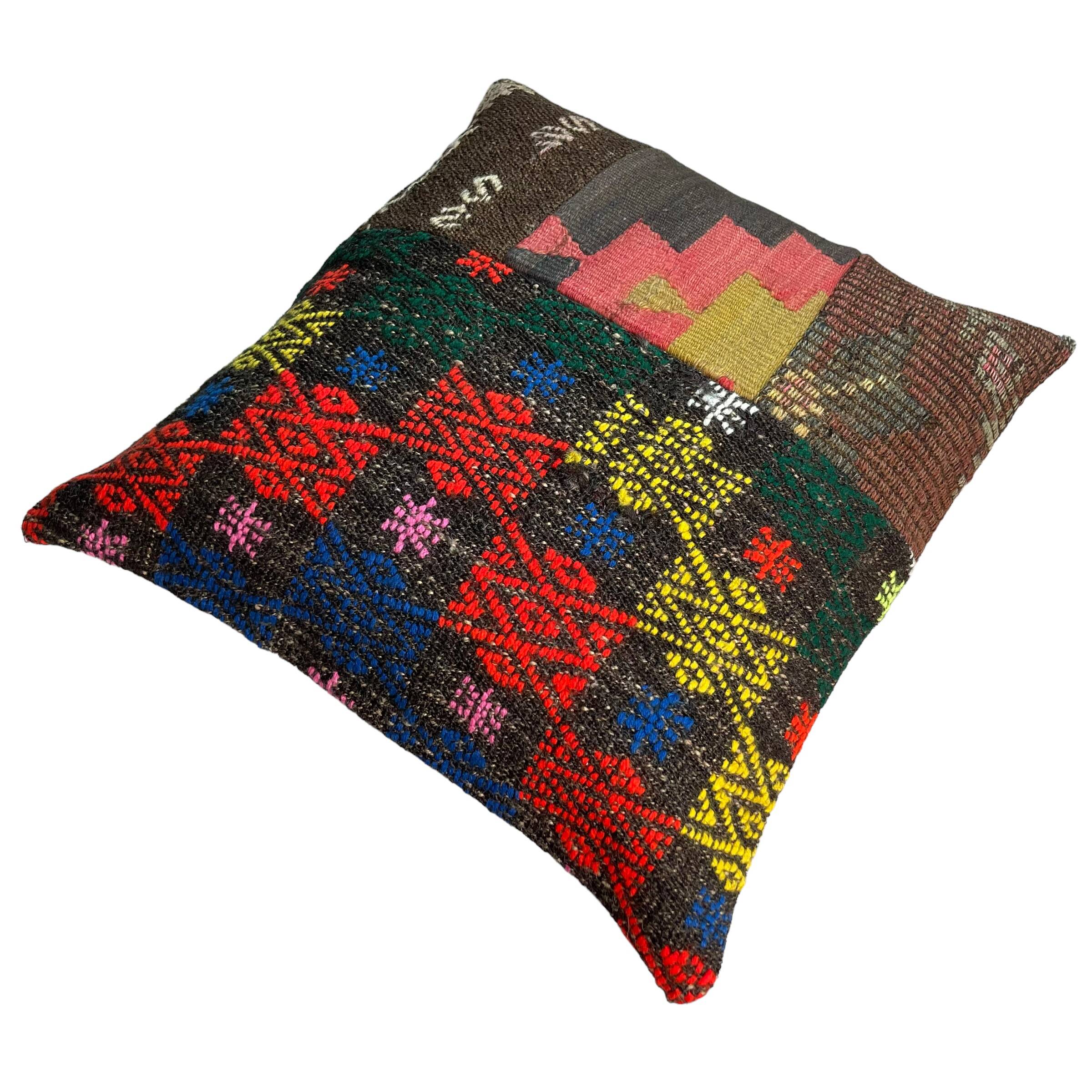 Vintage turkish kilim cushion cover , 55 x 55 cm