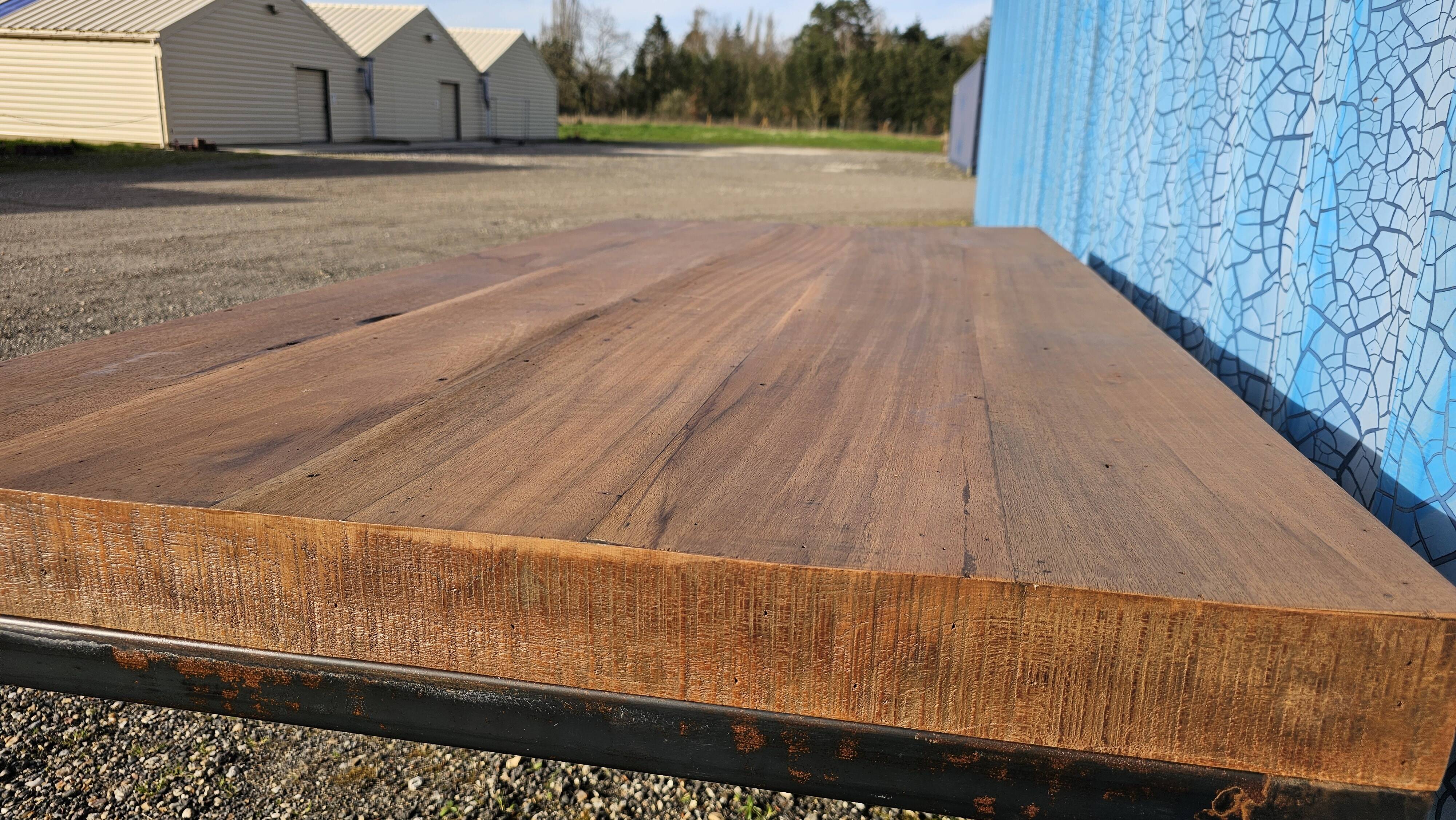 Industrial teak and metal table