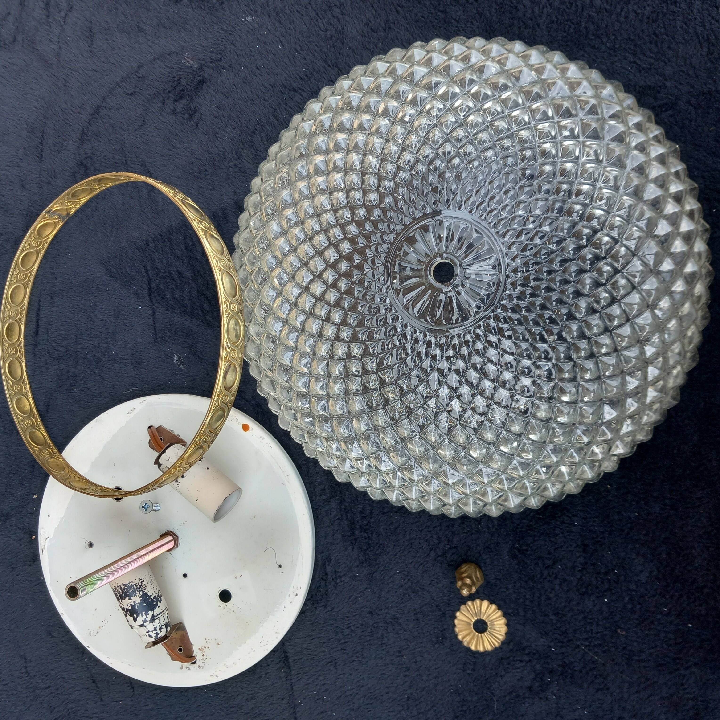 Vintage glass and brass ceiling light.