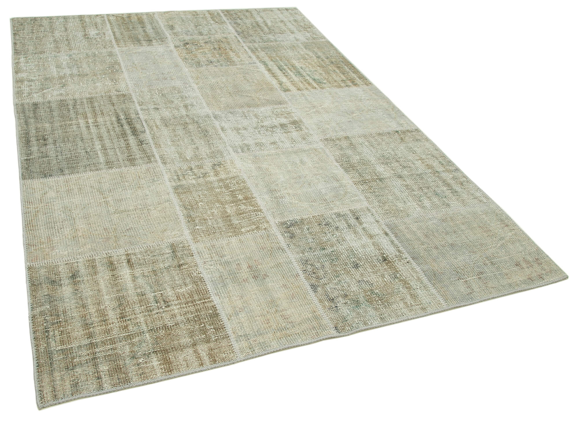 Hand-knotted anatolian contemporary 171 cm x 240 cm beige patchwork carpet