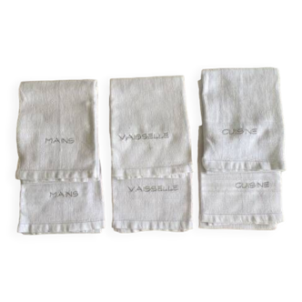 Set of 6 machine embroidered kitchen towels - 50x70cm - cotton