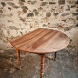 Antique walnut drop-leaf dining table – French round table 110 cm
