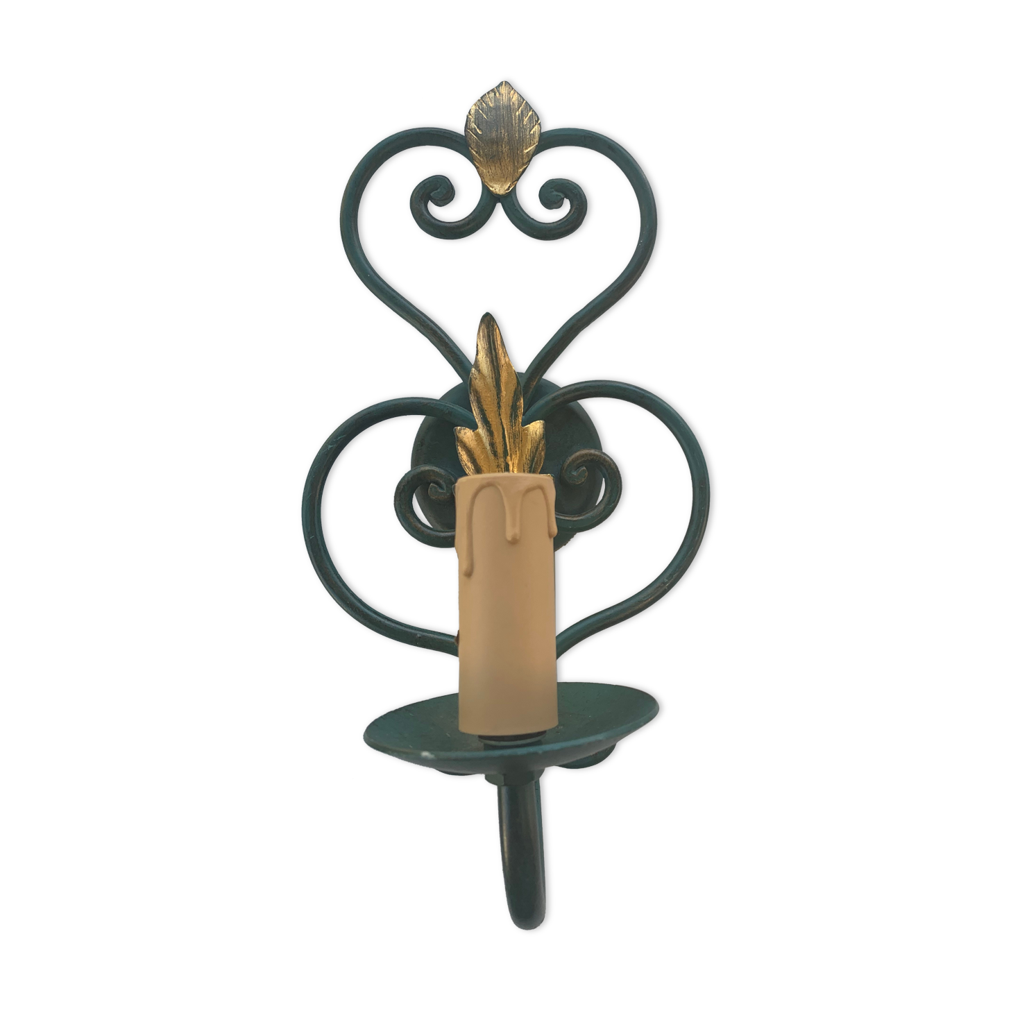 Green metal wall apply and vintage gold foliage