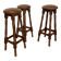 Set of 3 antique wooden and leather bar stools.