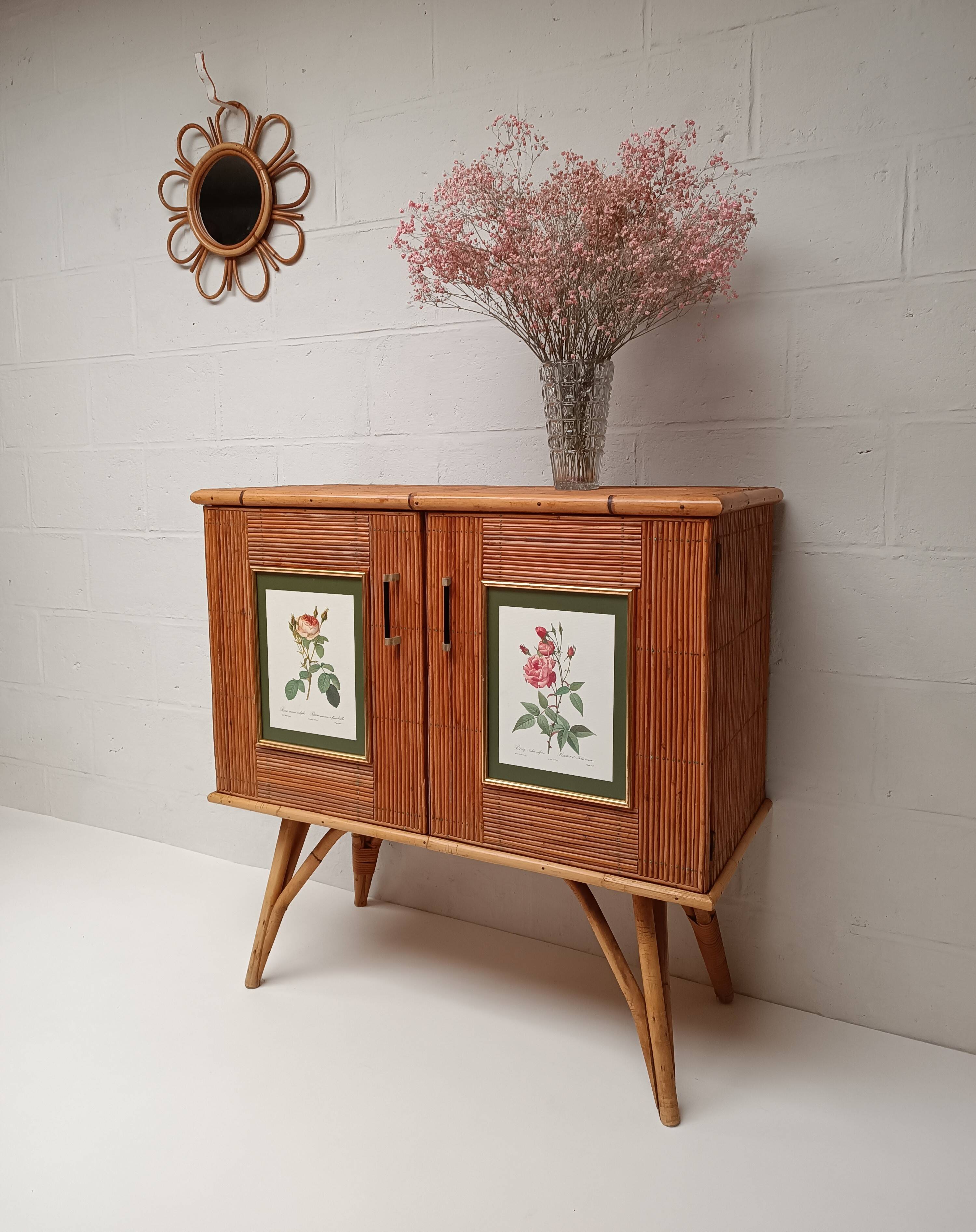 Buffet bambou refendu et rotin années 50/60