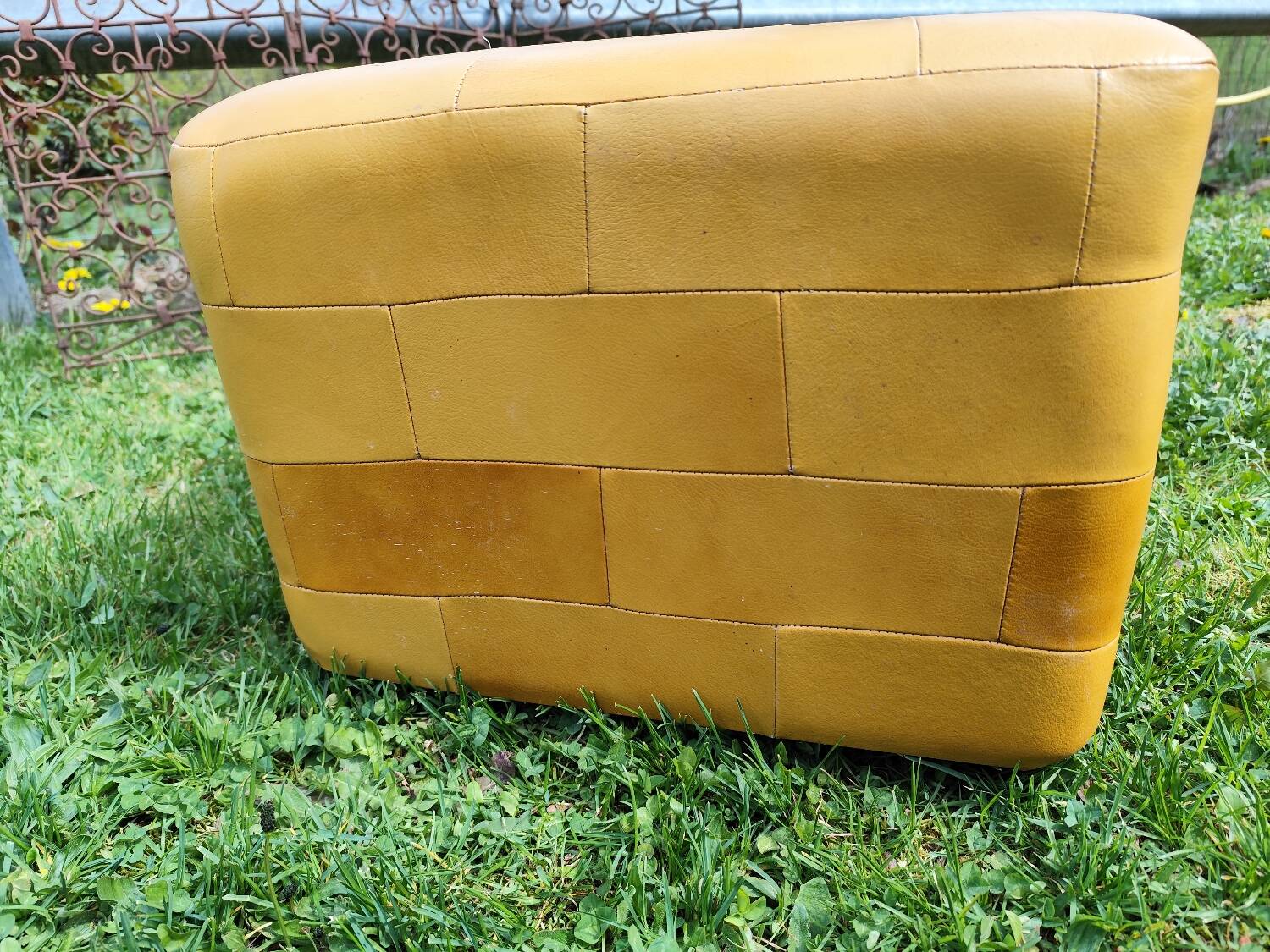 Pouf, cubic synthetic leather stool