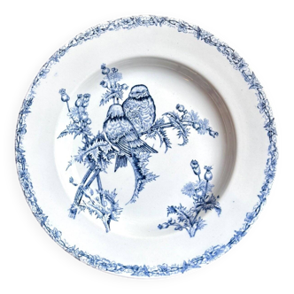 Assiette creuse Clairefontaine - Léon Graves en terre de fer, service "Chardonnerets" fin XIXème