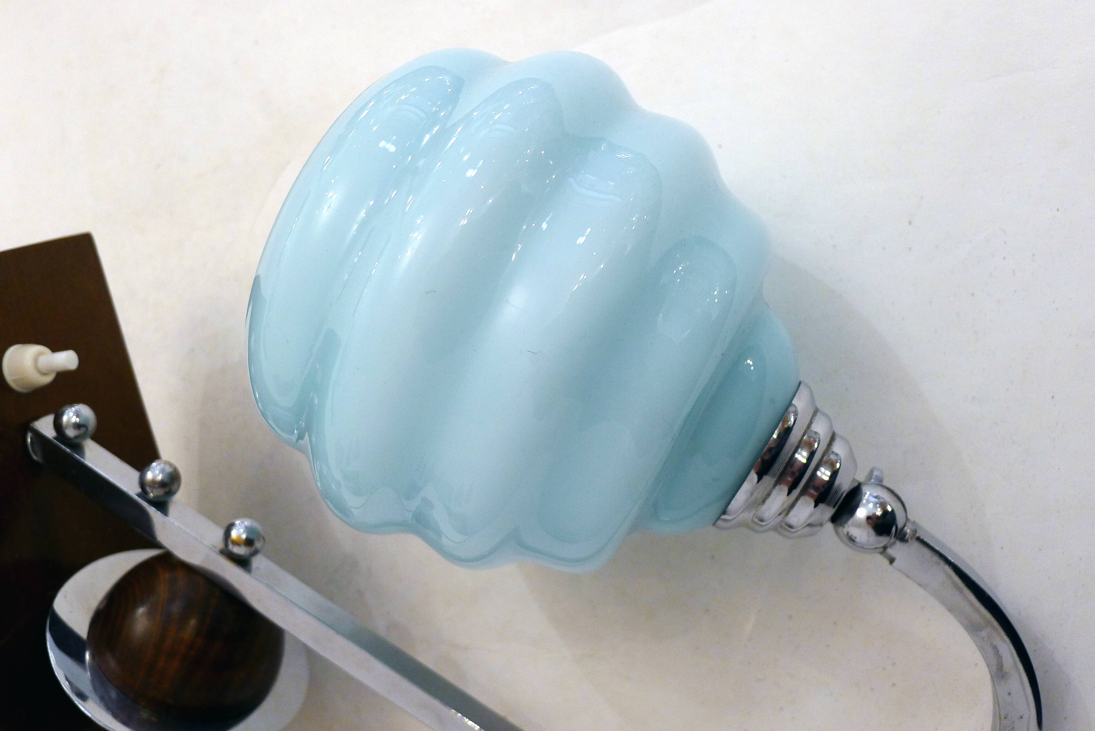 Lampe Art Déco, saturne & opaline bleue 1930'