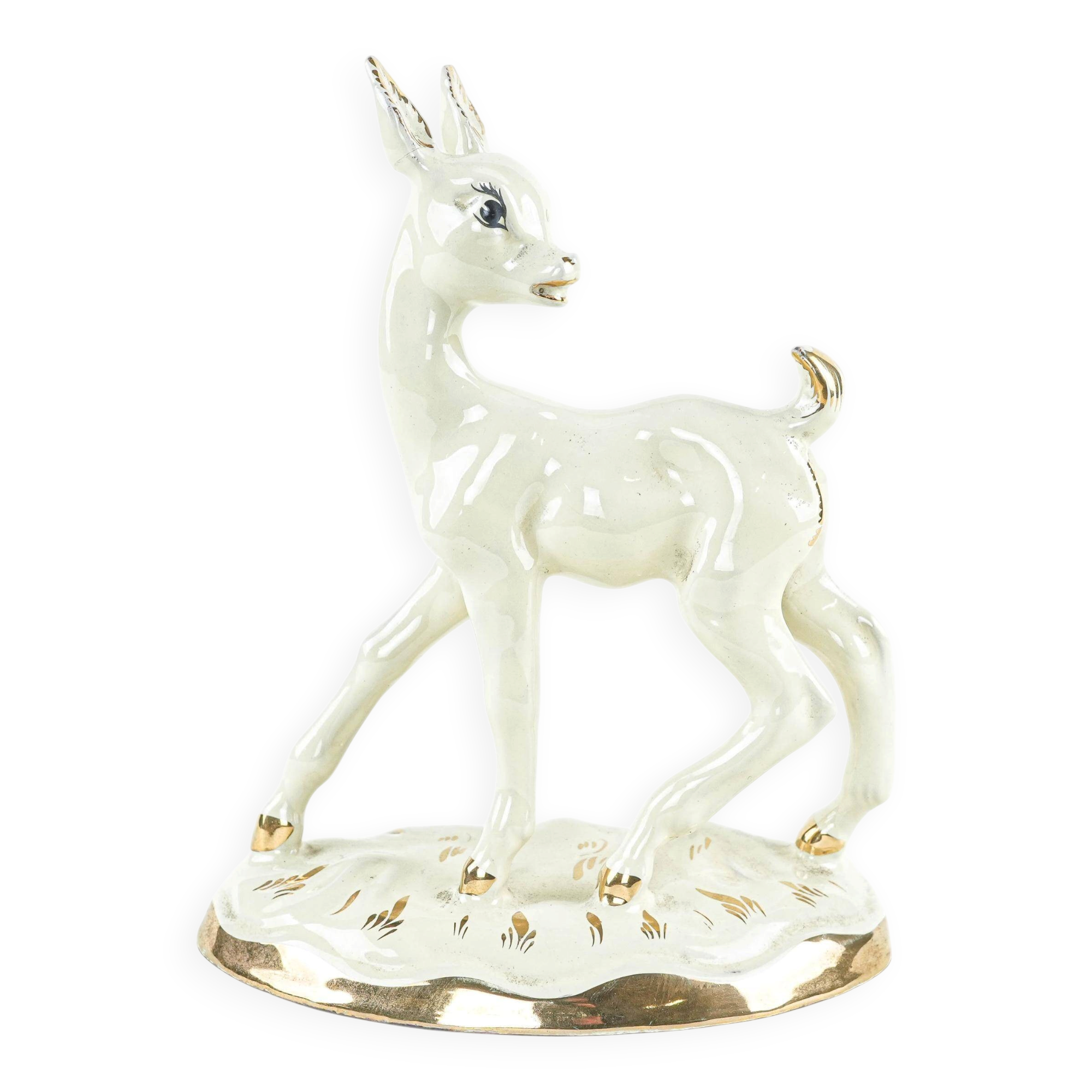 Ceramic deer figurine, glazed Danish pottery from the 1970s