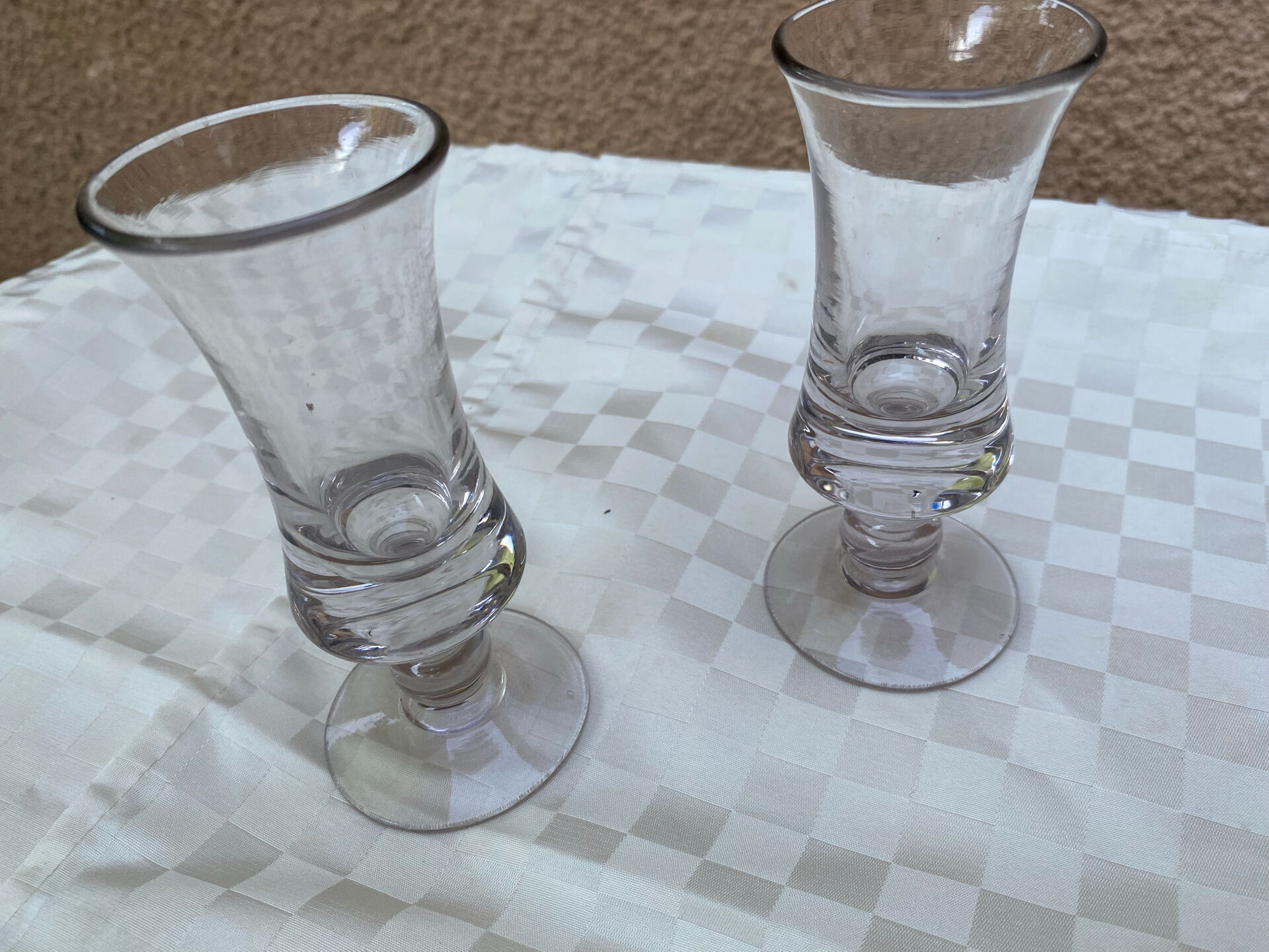 Pair of antique pressed glass liqueur glasses – Bistro style