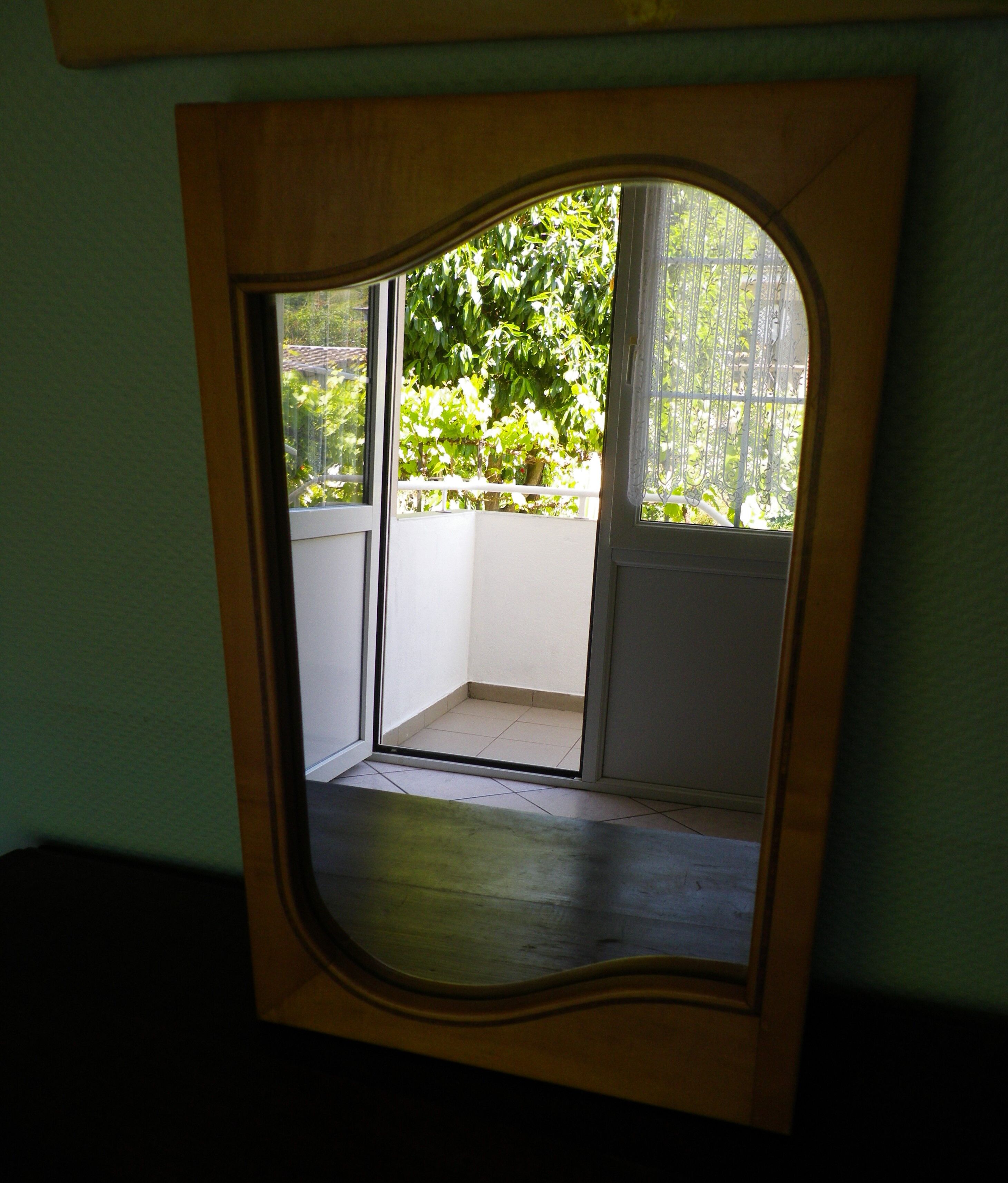 Wall mirror with light wood frame - 1960  54x35cm