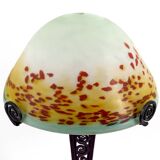 Lampe Champignon en Fer Forgé et Abat-jour en Pâte de Verre Soufflée, 1920