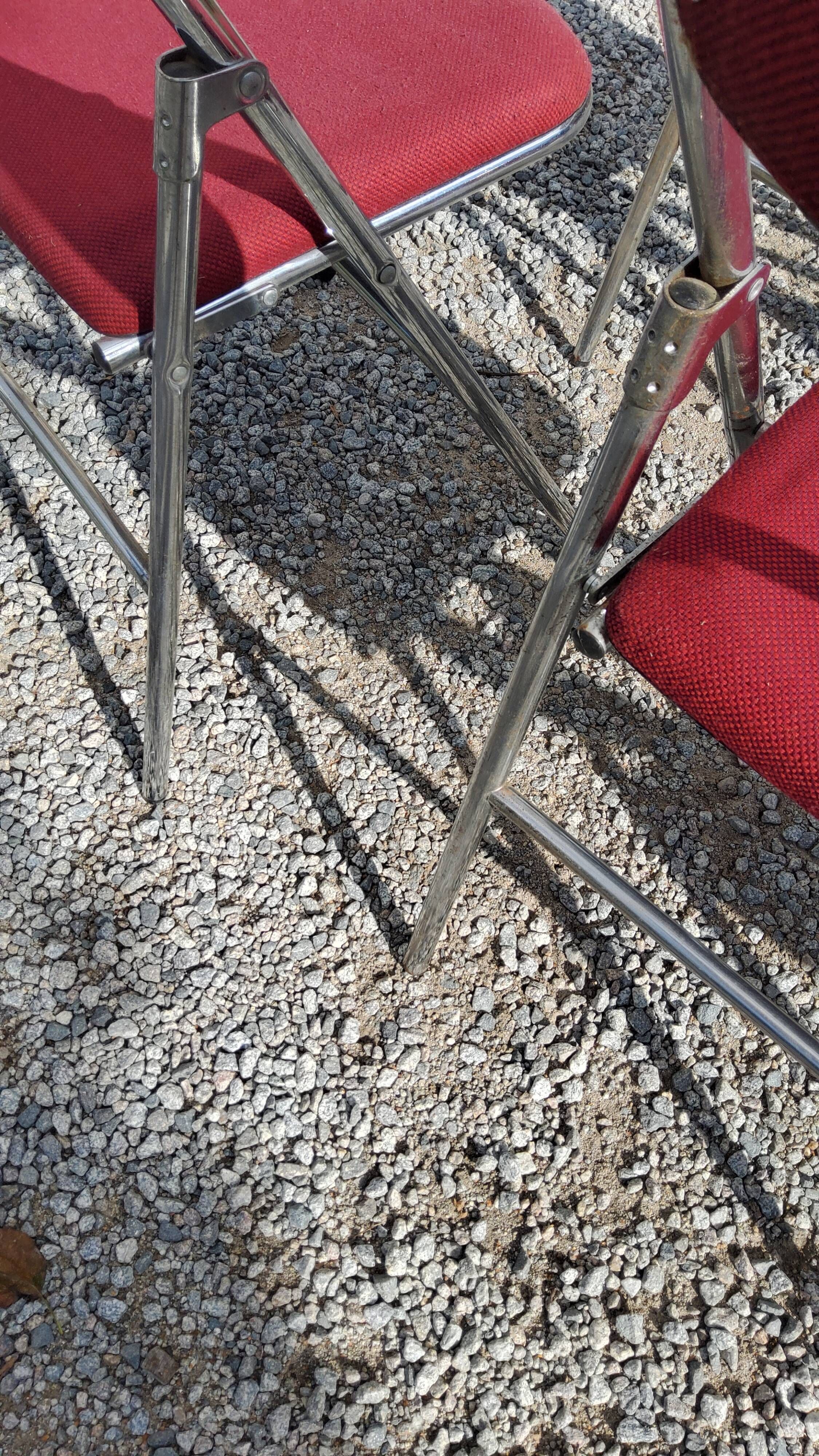 Set of 6 folding chairs from the 70s tweed and chrome metal