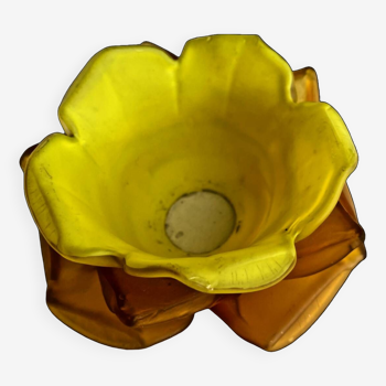 Tulipe de lampe, pâte de verre Jaune et orange en forme de rose , Art Déco