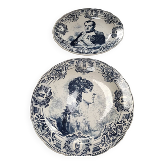 Set of 2 Dishes with the effigy of Napoleon and Joséphine