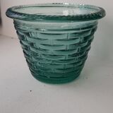 Pot de fleur en verre facon rotin