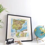 Spain and Portugal map in vintage colors 43x43cm from 1950