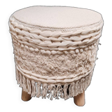 Wood and fabric pouf stool.