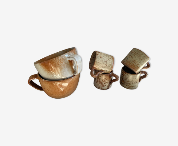 Lot de 6 tasses à café en grès vintage