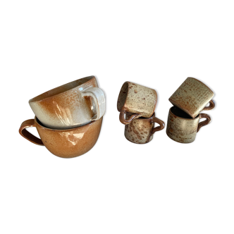 Set of 6 vintage stoneware coffee cups
