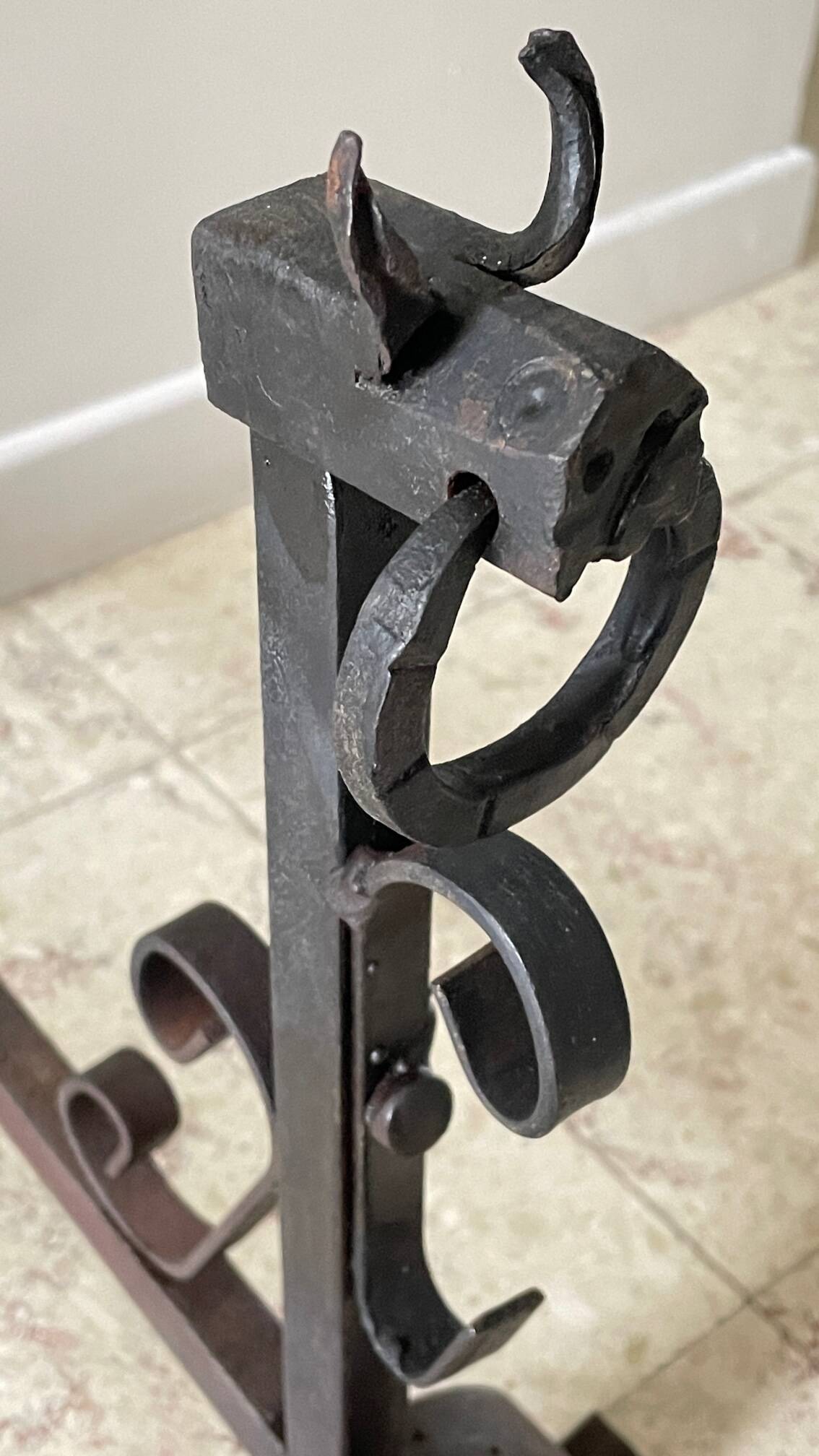 Pair of vintage steel brutalist andirons