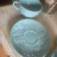 Set of 4 soup / consommé cups and saucers in ceramic.