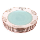 Années 1950  Faïence avec dorure  6 assiettes plates