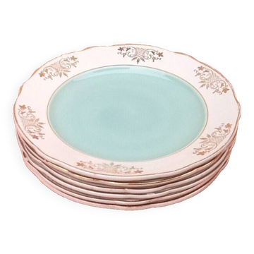 Années 1950  Faïence avec dorure  6 assiettes plates