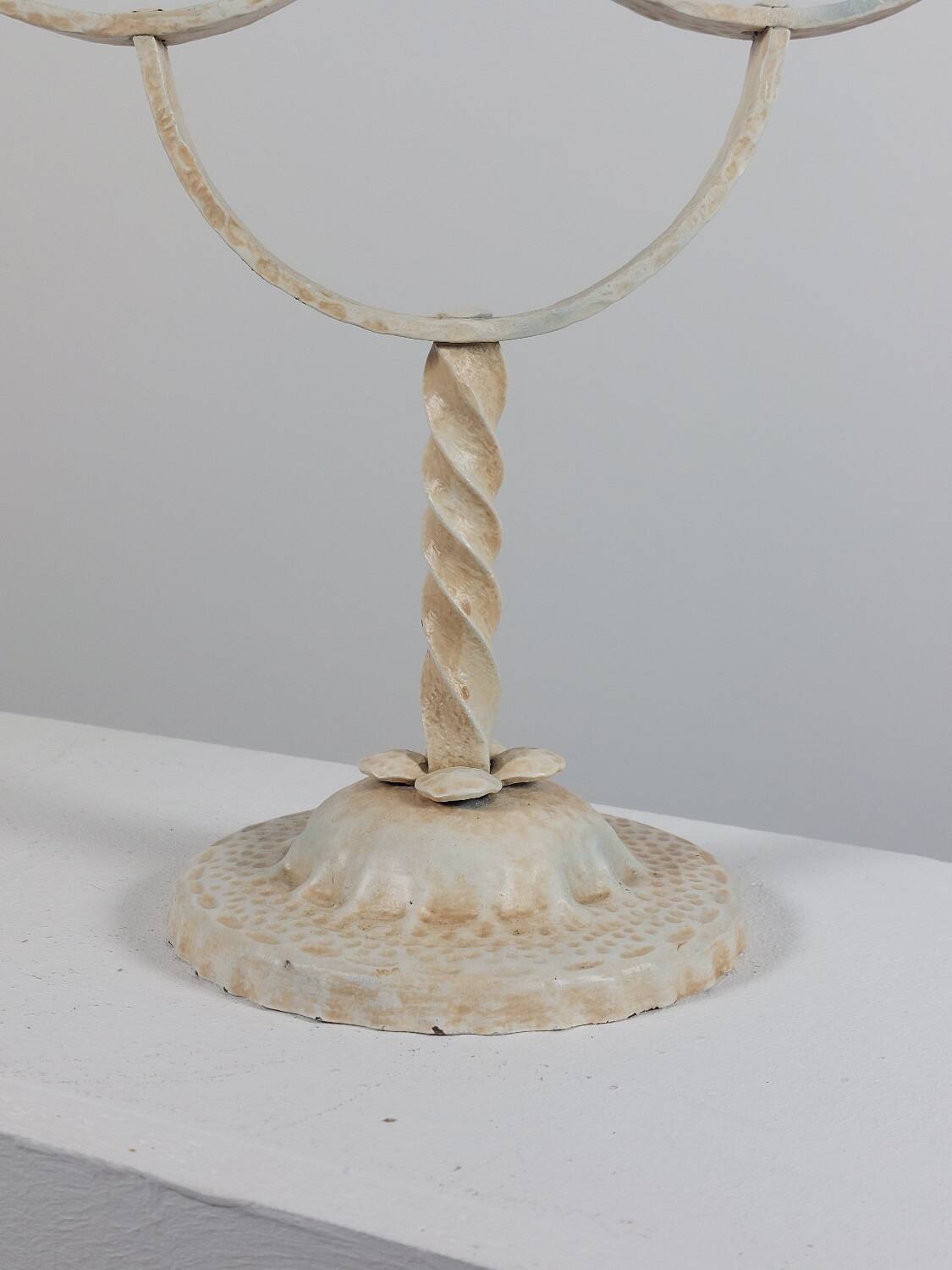 Vintage patinated lacquered metal candlestick brocante