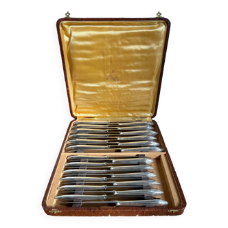 Box of 24 silver-plated knives, steel blade, goldsmith Deetjen France