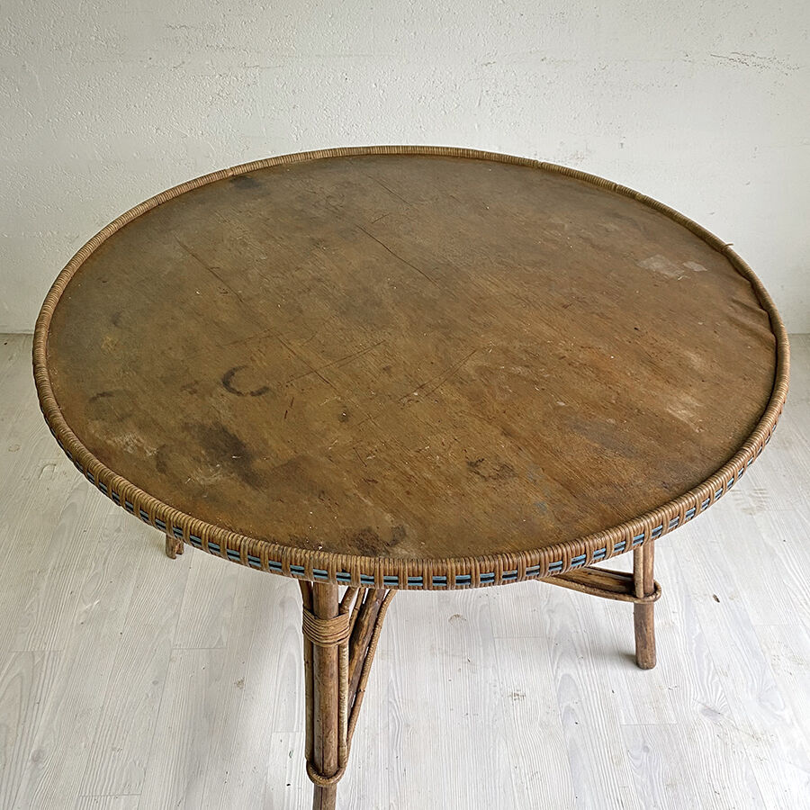 60's vintage rattan garden table